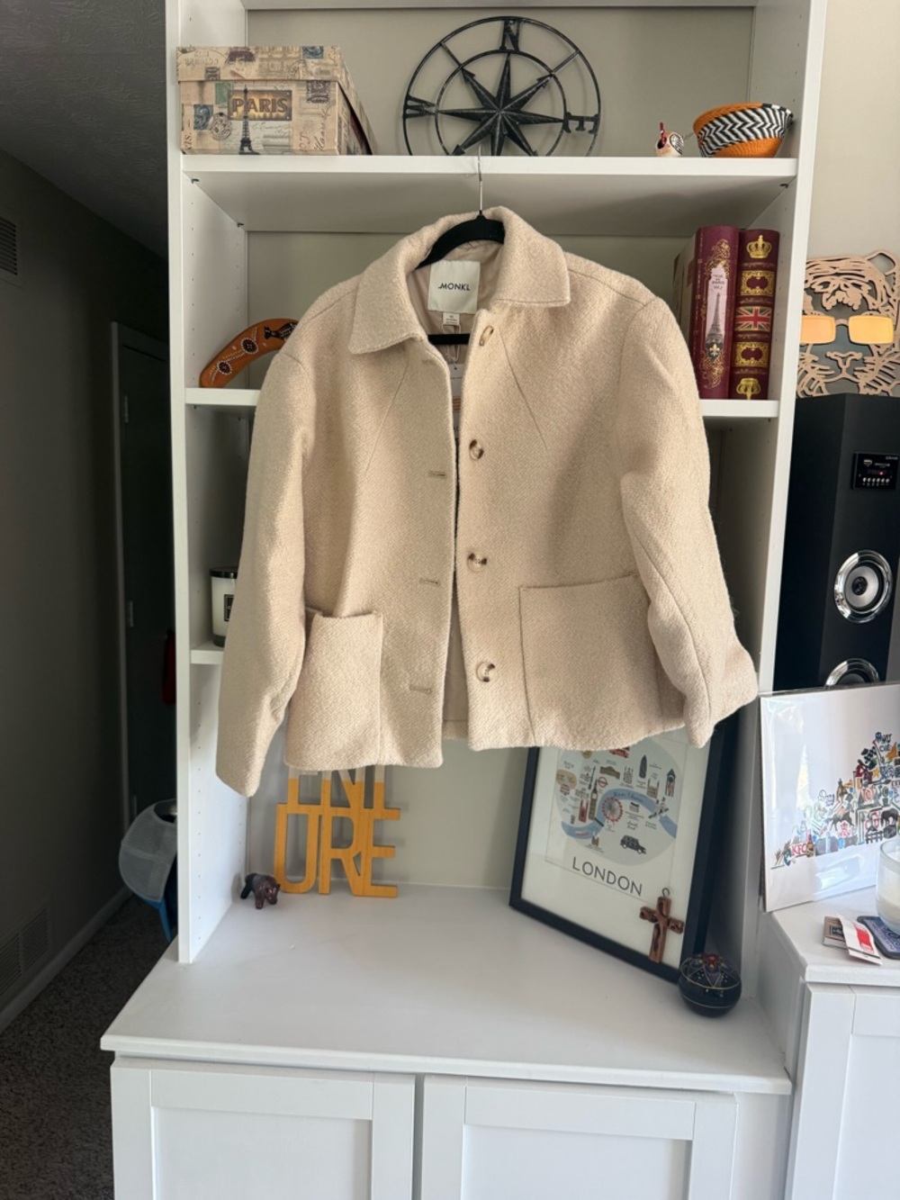 Monki Cream Teddy Jacket with Patch Pockets